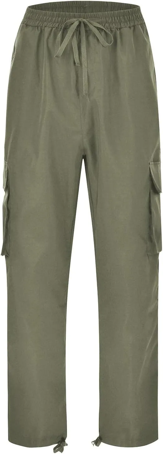 Mens Cargo Pants Classic Fit Pants, Cotton Work Pants, Casual Elastic Waist Solid Color Sports Sweatpants Multi Pcckets
