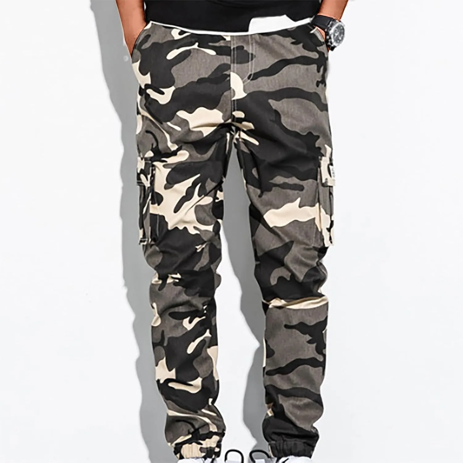 Men's Cargo Pants Slim Fit Army Military Camo Pants Flex Stretch Work Hiking Pants Casual Workout Joggers with Pocket