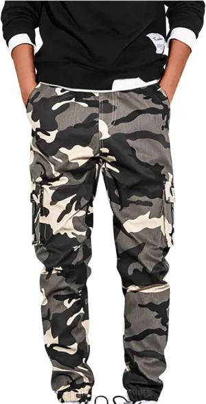 Men's Cargo Pants Slim Fit Army Military Camo Pants Flex Stretch Work Hiking Pants Casual Workout Joggers with Pocket
