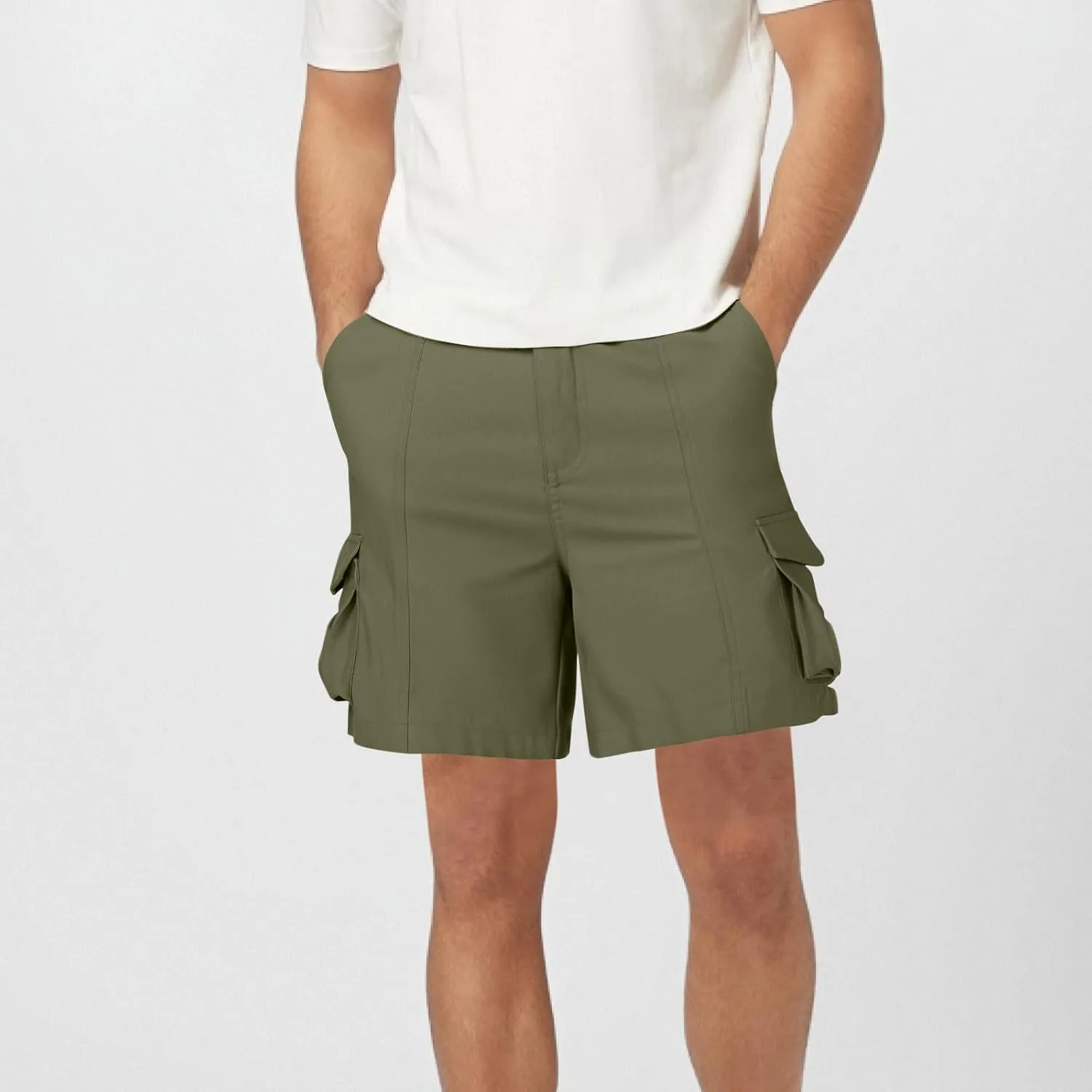 Mens Cargo Shorts Slim-Fit Elastic Waist Stretch Outdoor Work Shorts Casual Lightweight Multi Pockets Summer Shorts