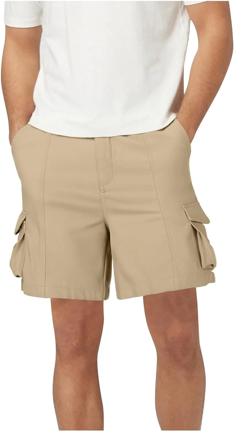 Mens Cargo Shorts Slim-Fit Elastic Waist Stretch Outdoor Work Shorts Casual Lightweight Multi Pockets Summer Shorts
