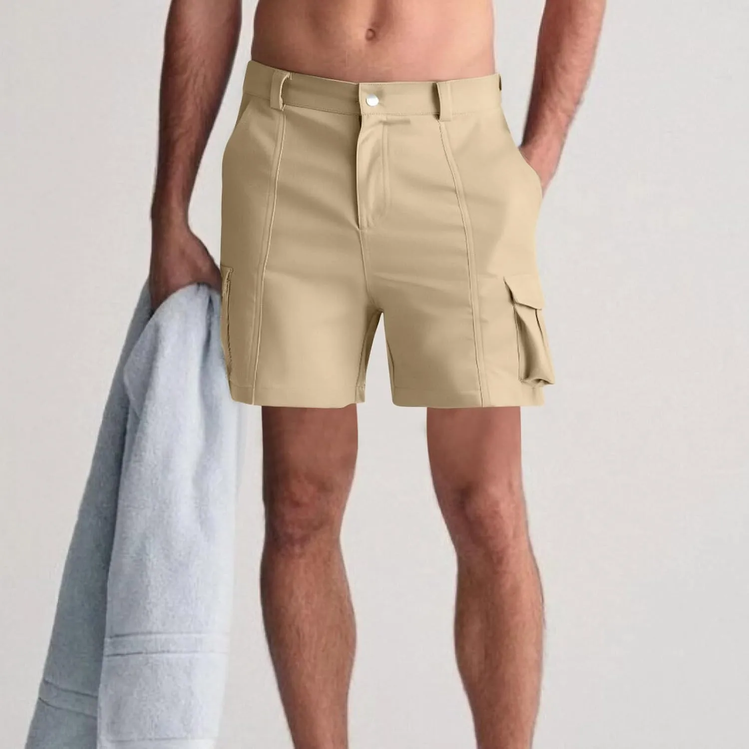 Mens Cargo Shorts Slim-Fit Elastic Waist Stretch Outdoor Work Shorts Casual Lightweight Multi Pockets Summer Shorts