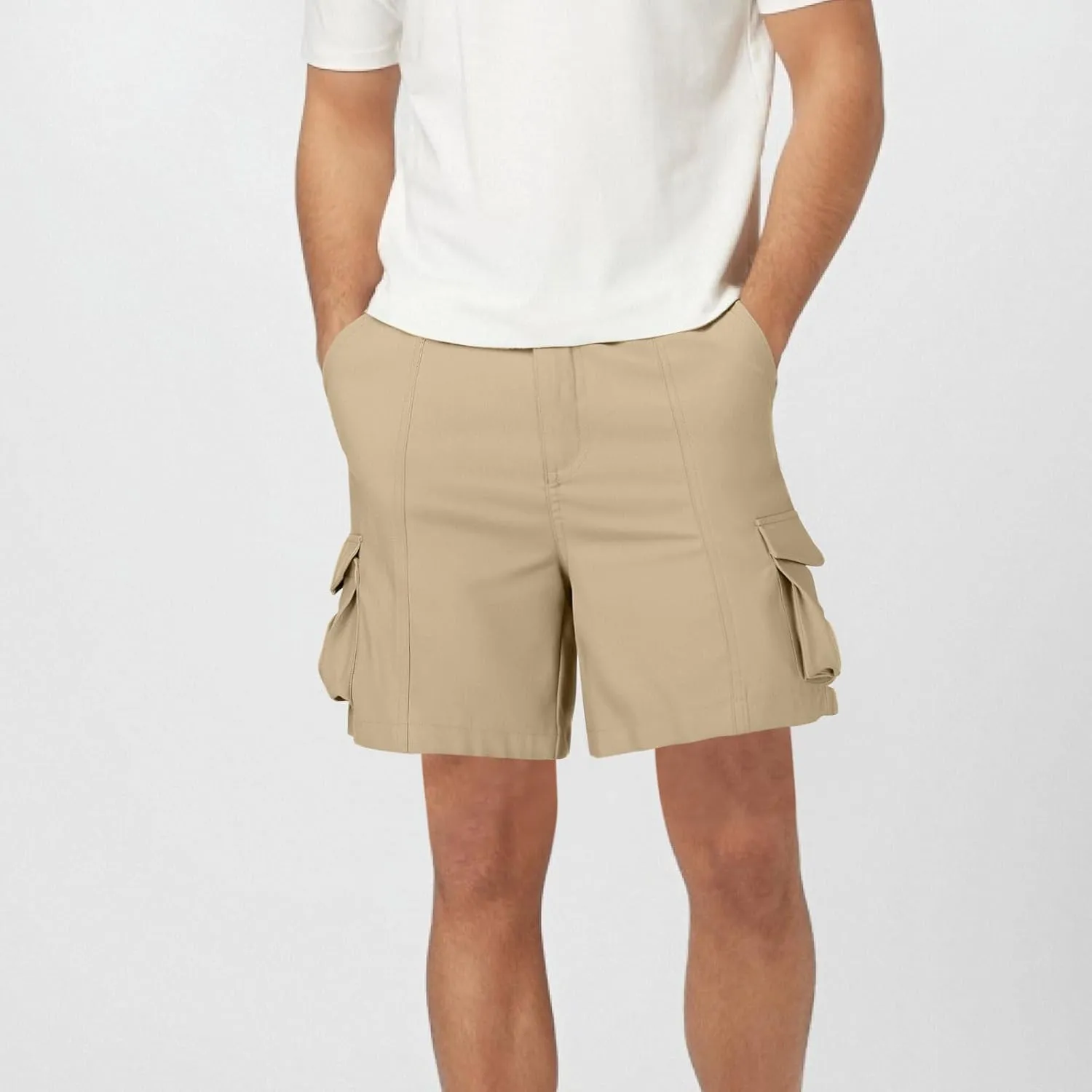 Mens Cargo Shorts Slim-Fit Elastic Waist Stretch Outdoor Work Shorts Casual Lightweight Multi Pockets Summer Shorts