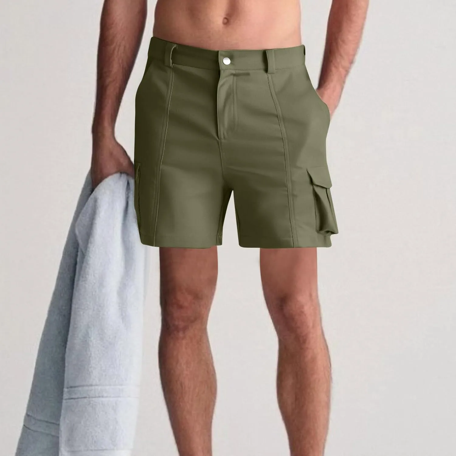 Mens Cargo Shorts Slim-Fit Elastic Waist Stretch Outdoor Work Shorts Casual Lightweight Multi Pockets Summer Shorts