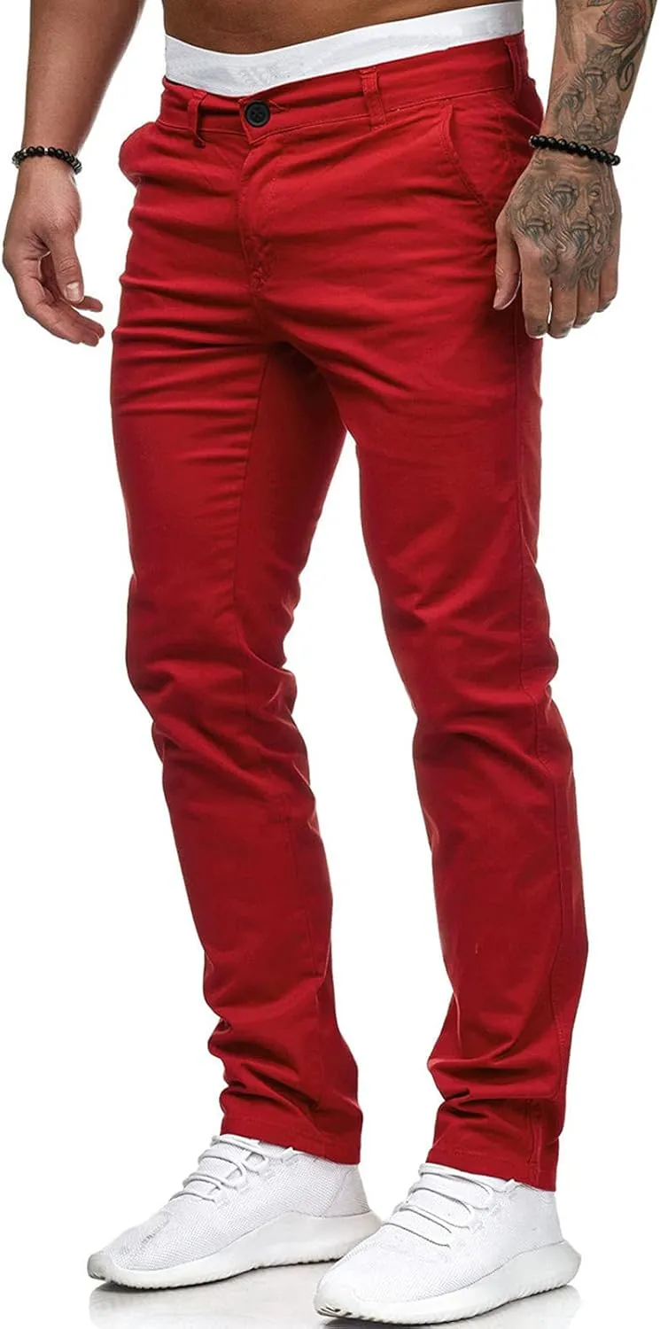 Mens Casual Outdoor Pants Lightweight Cotton Twill Elastic Waist Tapered Joggers Chino Pants with Pockets