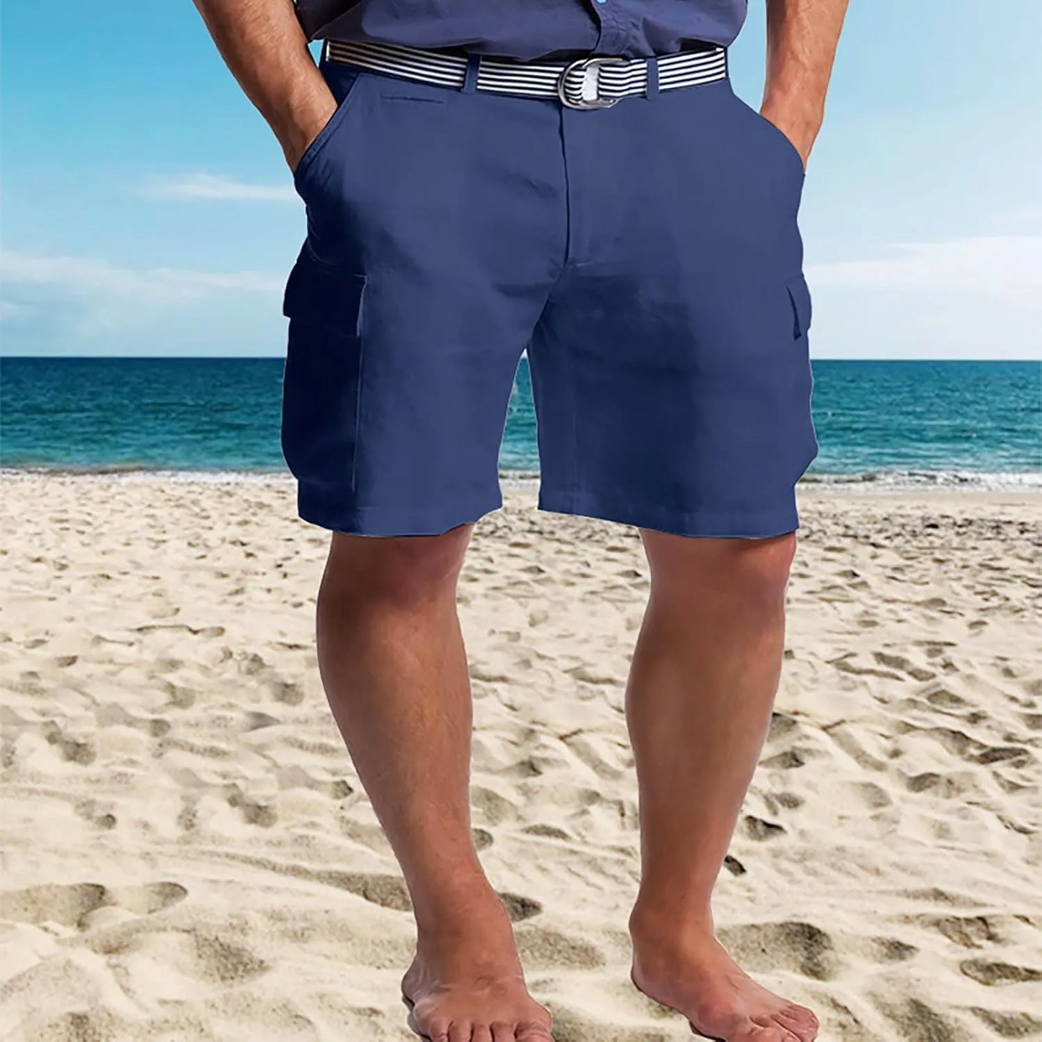 Mens Cotton Linen Shorts 2024 Elastic Waist Drawstring Casual Summer Beach Yoga Shorts Lightweight Board Shorts
