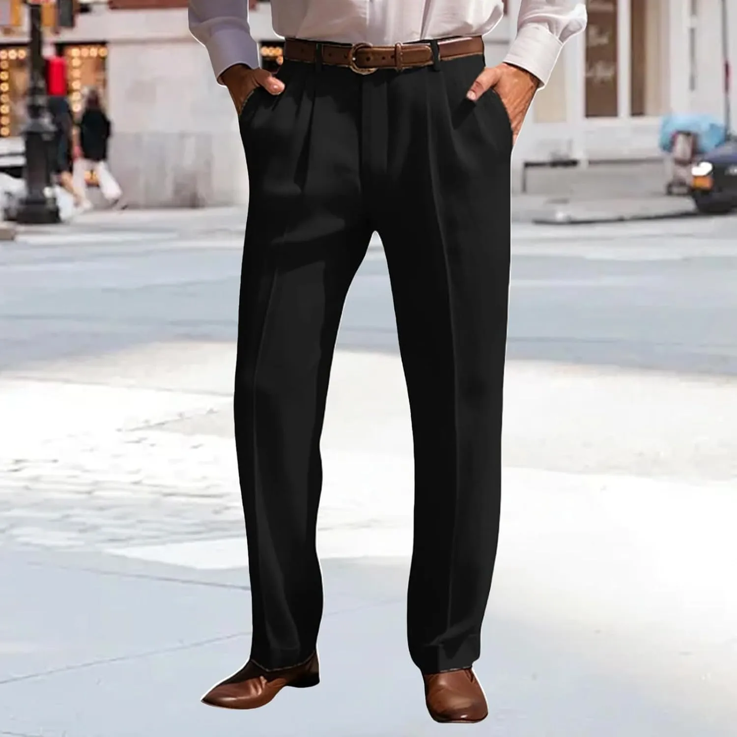 Mens Cotton Linen Trouser Classic Fit Pleat Front Straight Leg Regular Fit Pants Summer Casual Big & Tall Solid Slacks