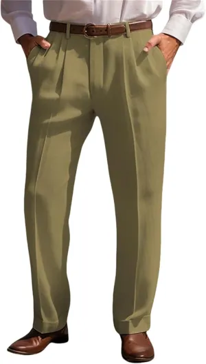 Mens Cotton Linen Trouser Classic Fit Pleat Front Straight Leg Regular Fit Pants Summer Casual Big & Tall Solid Slacks