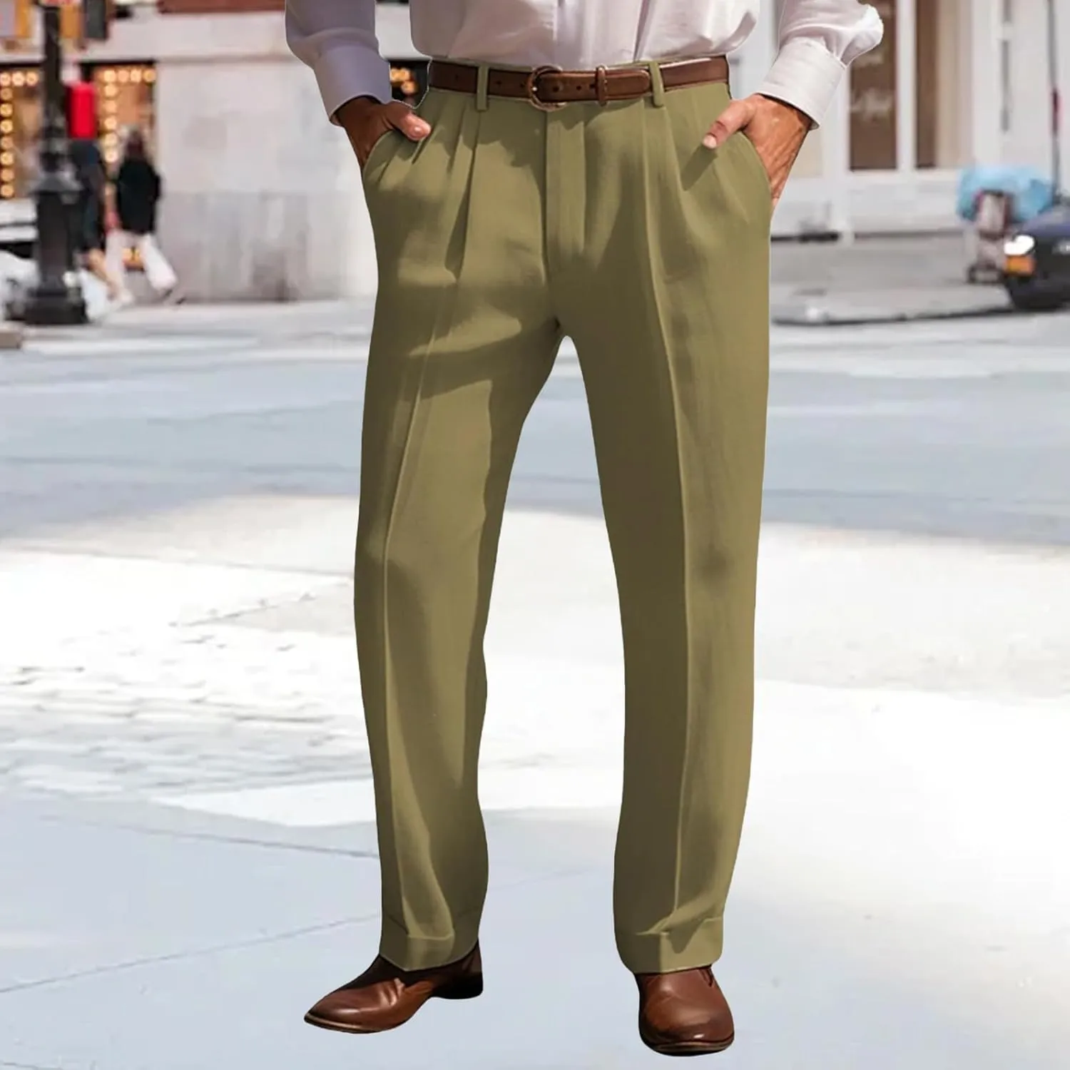 Mens Cotton Linen Trouser Classic Fit Pleat Front Straight Leg Regular Fit Pants Summer Casual Big & Tall Solid Slacks