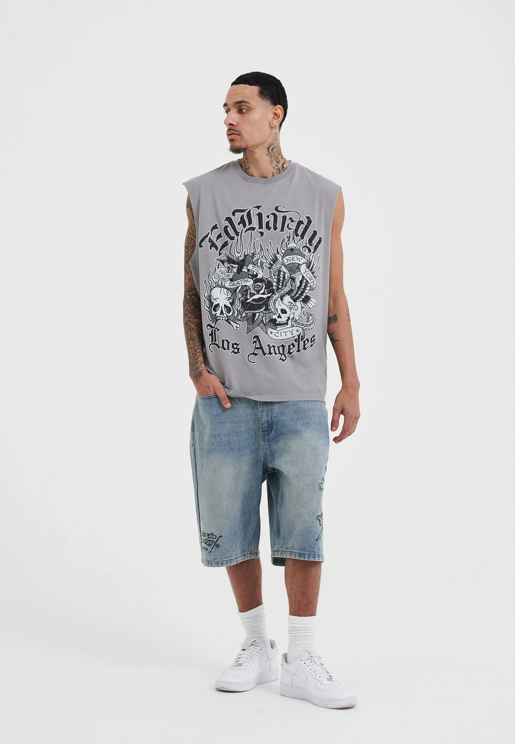 Mens Death Or Glory Denim Skater Jorts Shorts - Blue