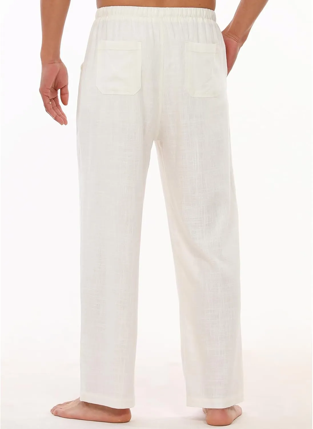 Men's Drawstring Loose Linen Beach Pants Lightweight Elastic Waist Yoga Lounge Cotton Trousers Pajamas