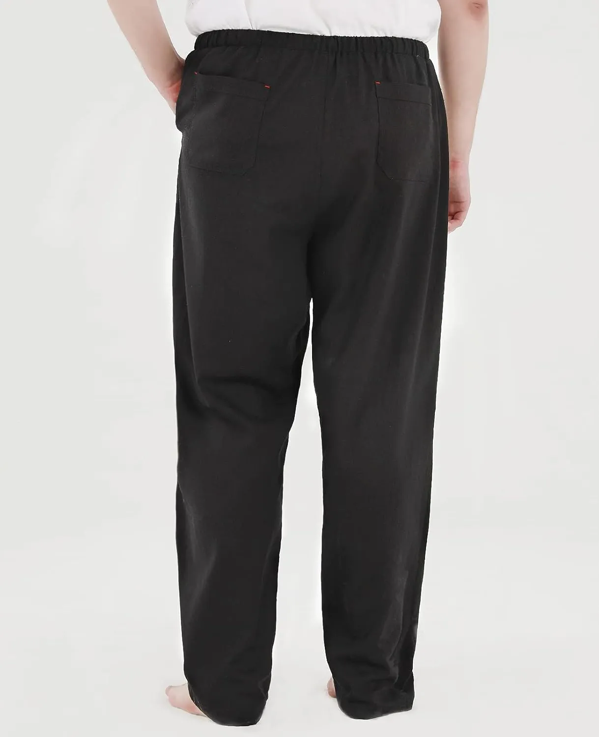Men's Drawstring Loose Linen Beach Pants Lightweight Elastic Waist Yoga Lounge Cotton Trousers Pajamas