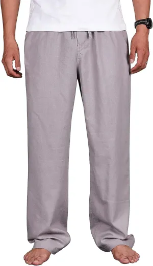 Men's Drawstring Loose Linen Beach Pants Lightweight Elastic Waist Yoga Lounge Cotton Trousers Pajamas