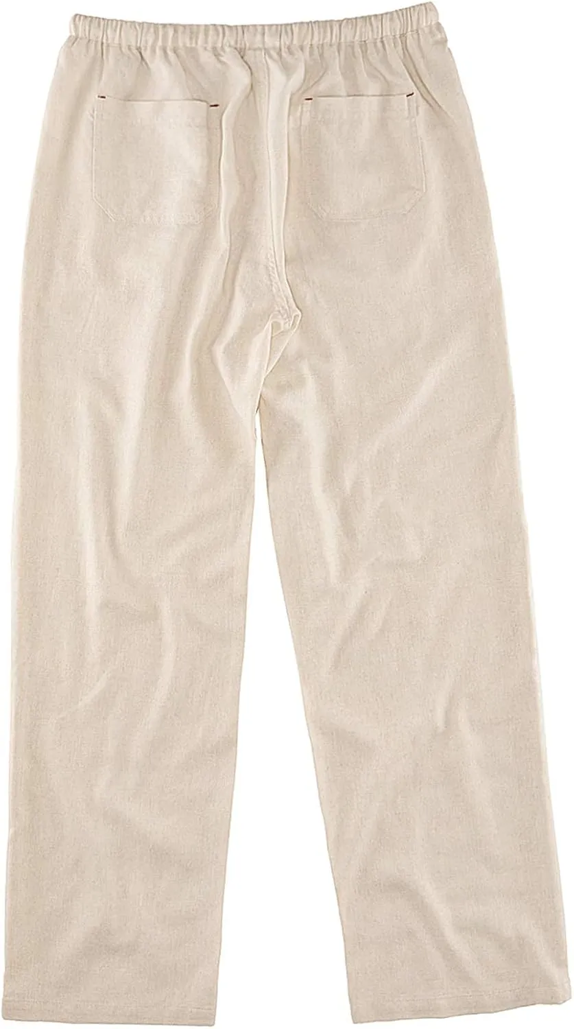 Men's Drawstring Loose Linen Beach Pants Lightweight Elastic Waist Yoga Lounge Cotton Trousers Pajamas