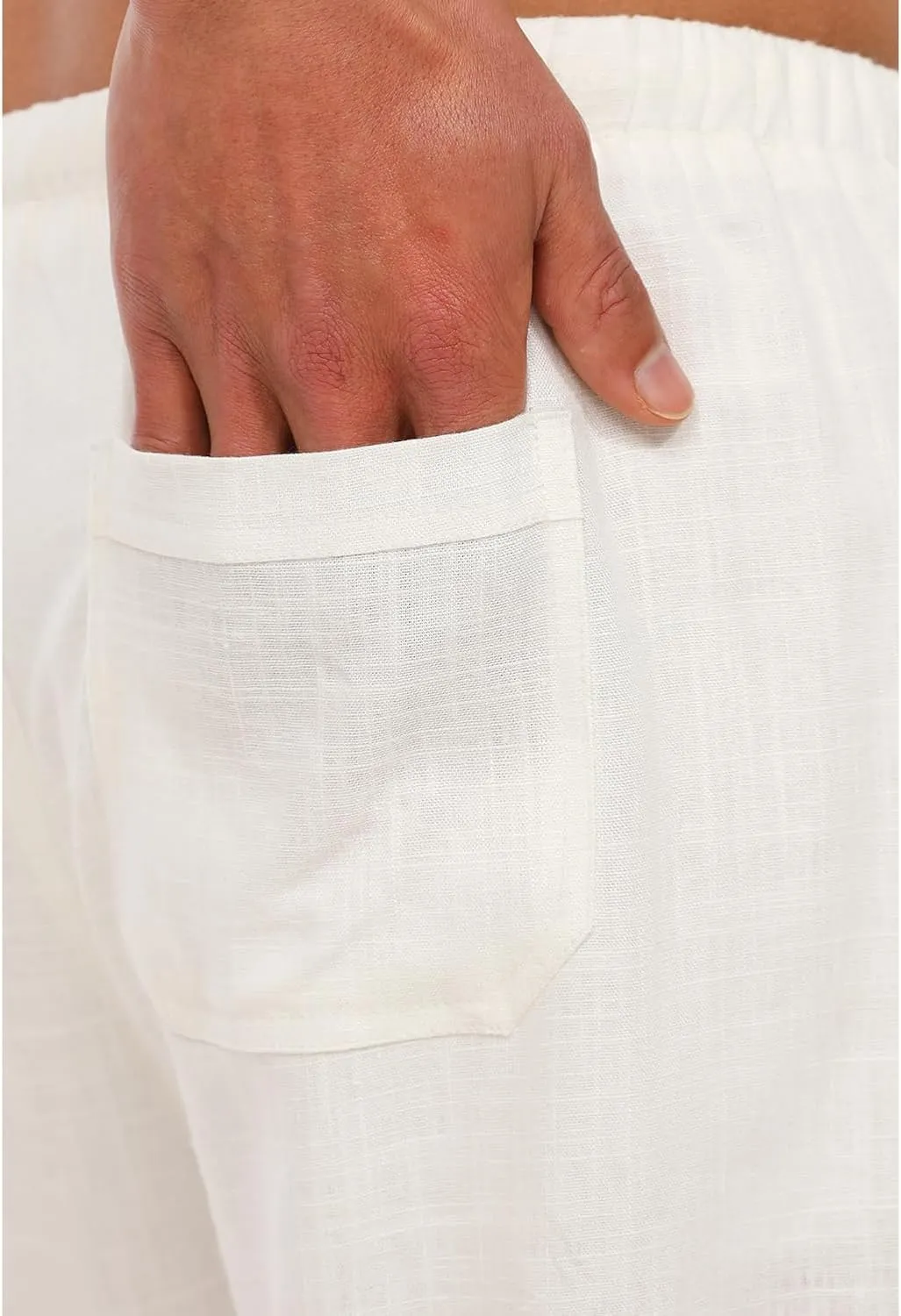 Men's Drawstring Loose Linen Beach Pants Lightweight Elastic Waist Yoga Lounge Cotton Trousers Pajamas