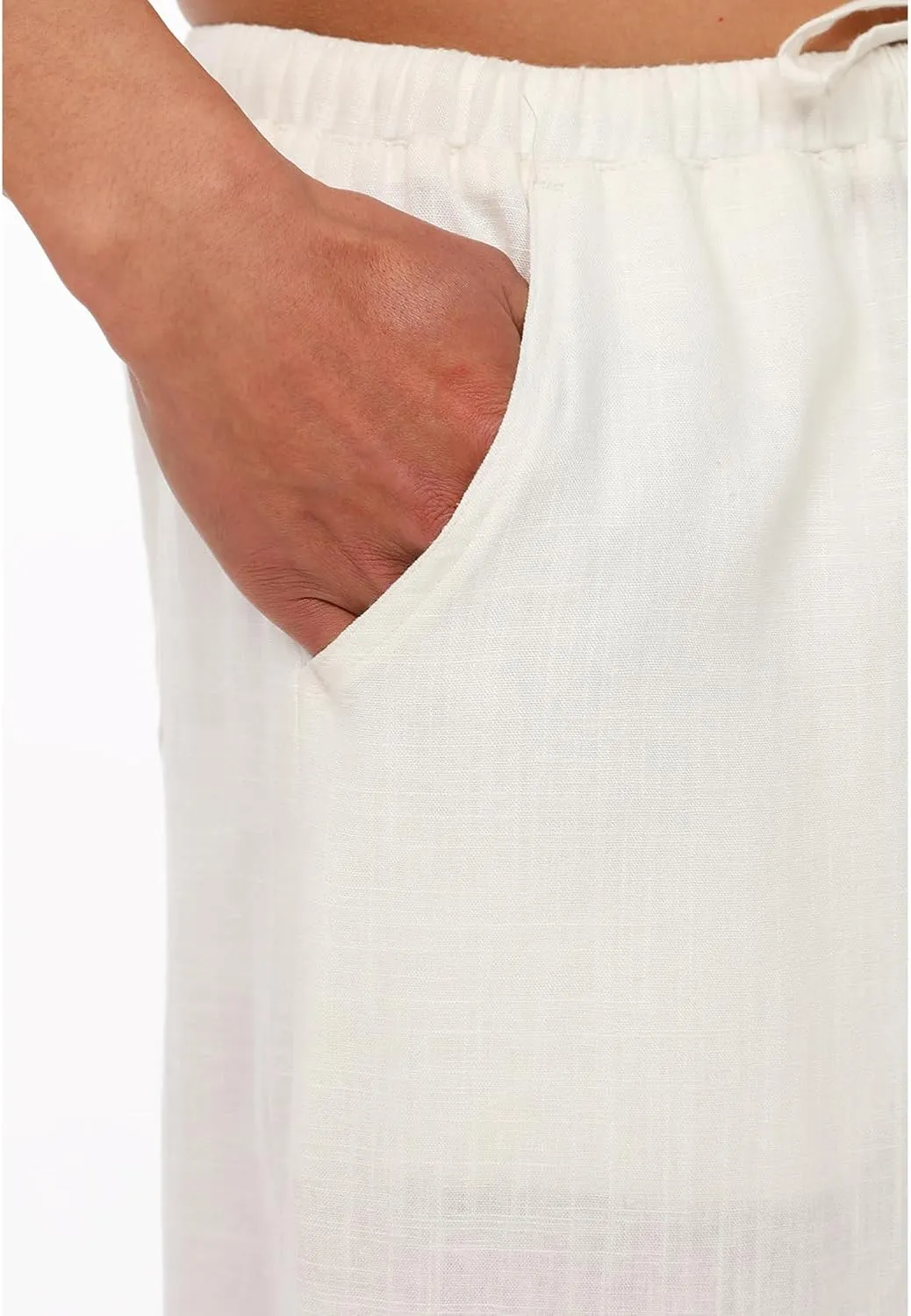 Men's Drawstring Loose Linen Beach Pants Lightweight Elastic Waist Yoga Lounge Cotton Trousers Pajamas