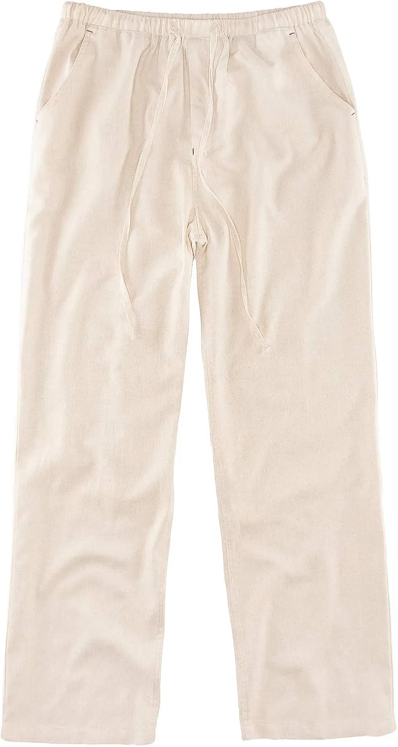 Men's Drawstring Loose Linen Beach Pants Lightweight Elastic Waist Yoga Lounge Cotton Trousers Pajamas