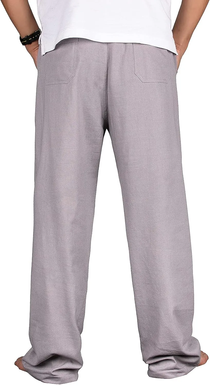 Men's Drawstring Loose Linen Beach Pants Lightweight Elastic Waist Yoga Lounge Cotton Trousers Pajamas