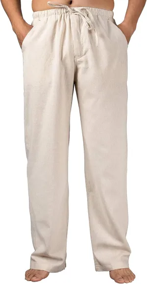 Men's Drawstring Loose Linen Beach Pants Lightweight Elastic Waist Yoga Lounge Cotton Trousers Pajamas