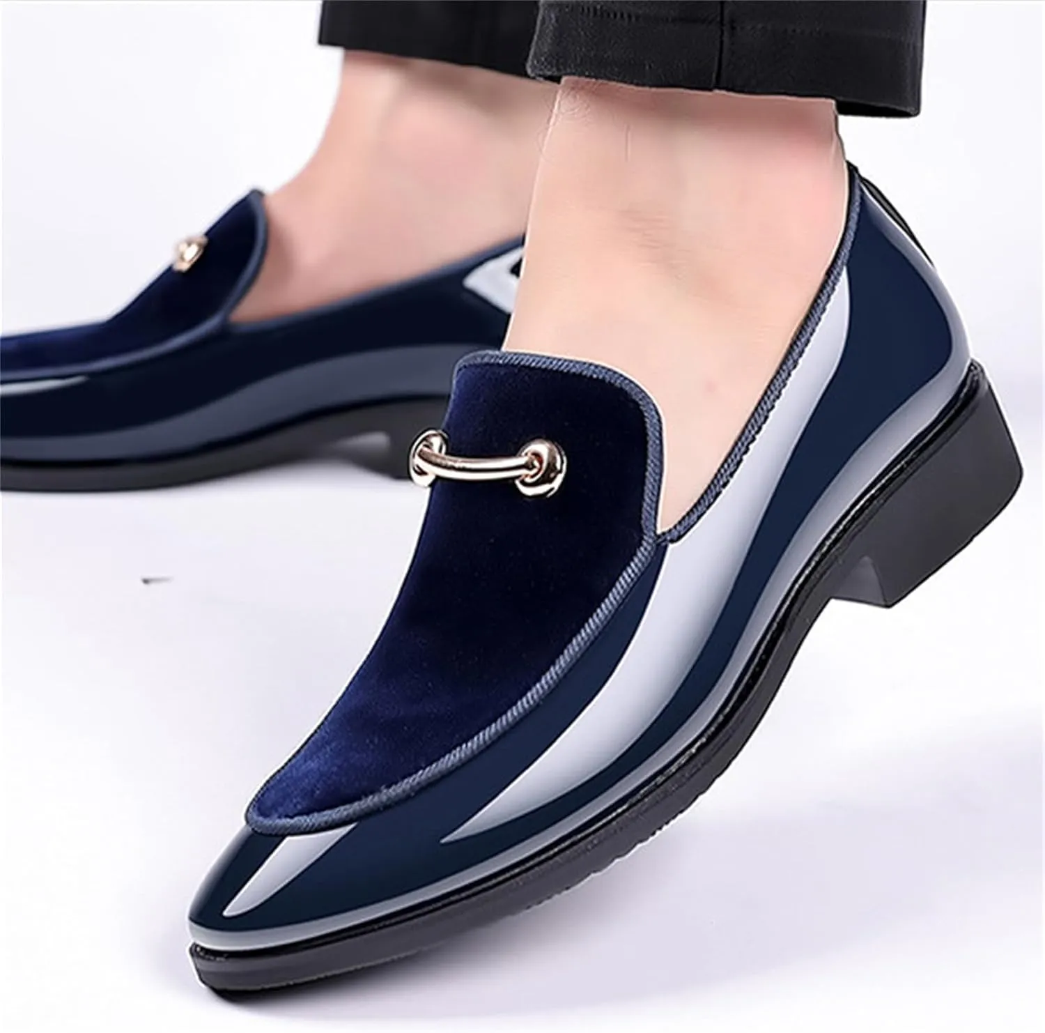 Men's Fashion Patent Leather Slip on Dress Loafers Business Casual Formal Tuxedo Shoe Party Wedding Velvet Penny