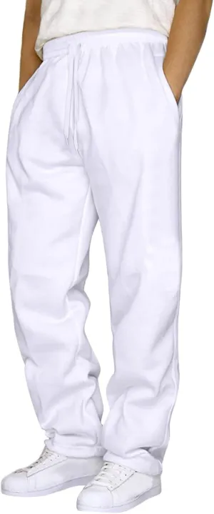 Mens Heavyweight Fleece Cargo Sweatpants, Baggy Drawstring Elastic Waist Pockets Loose Jogger Athletic Pants
