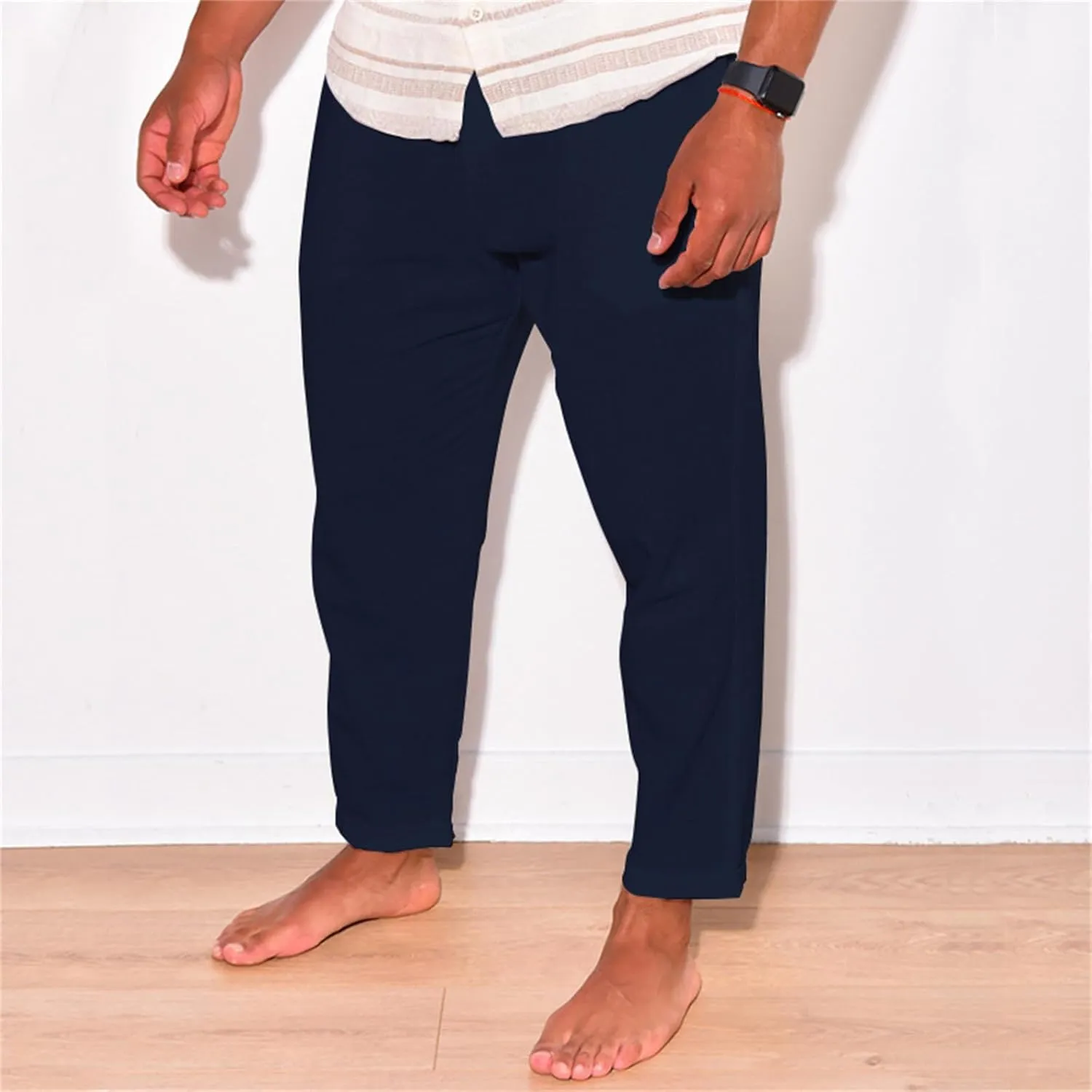 Men's Linen Cotton Pants Casual Beach Trousers Fit Elastic Waist Joggers Drawstring Pants for All Season