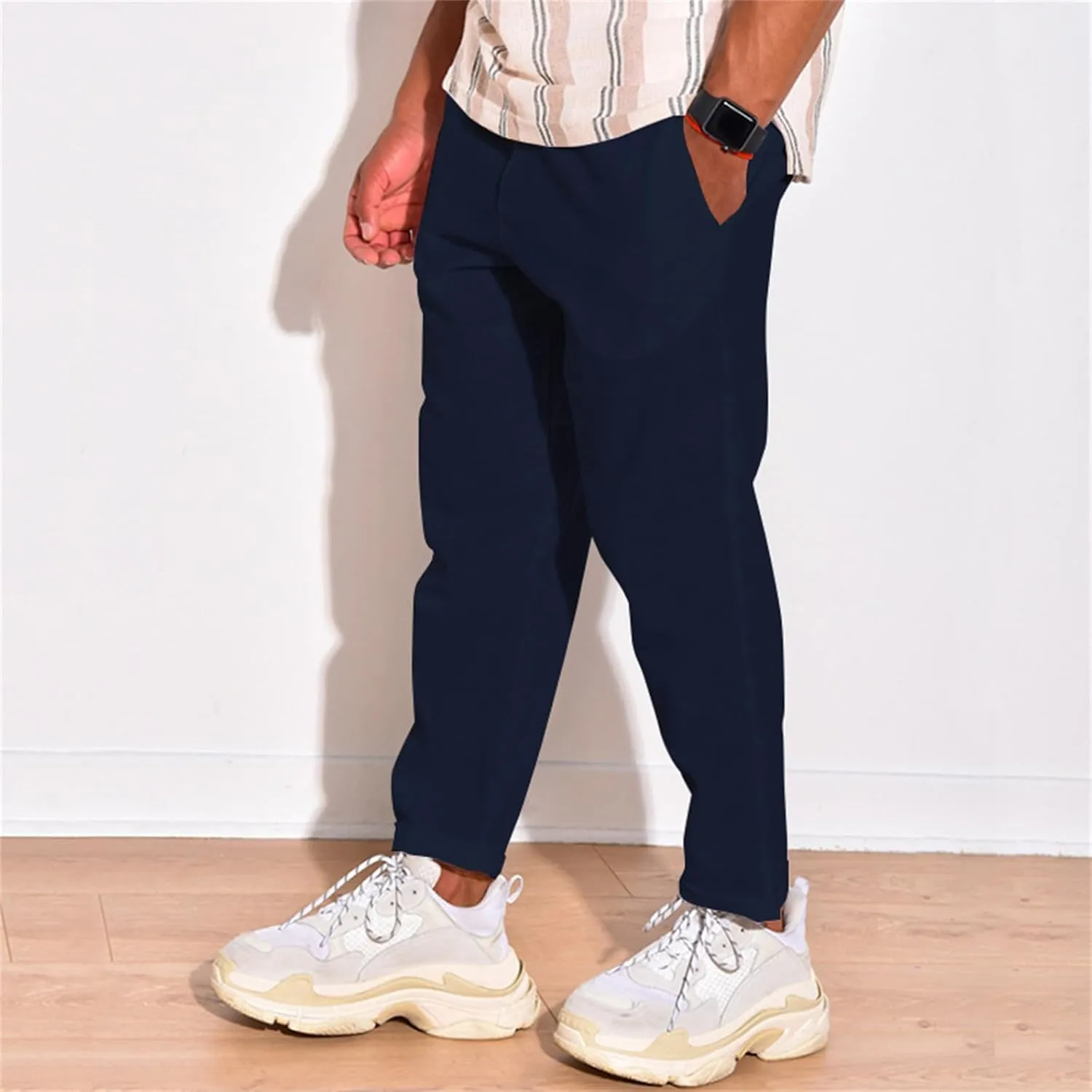 Men's Linen Cotton Pants Casual Beach Trousers Fit Elastic Waist Joggers Drawstring Pants for All Season