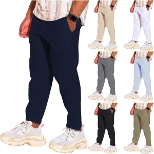 Men's Linen Cotton Pants Casual Beach Trousers Fit Elastic Waist Joggers Drawstring Pants for All Season