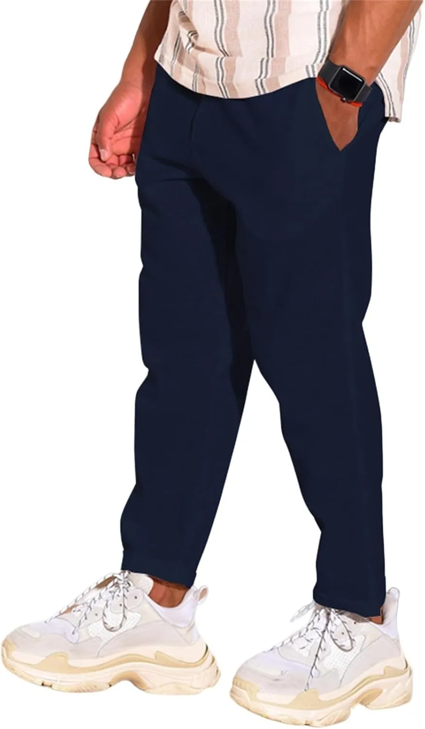 Men's Linen Cotton Pants Casual Beach Trousers Fit Elastic Waist Joggers Drawstring Pants for All Season