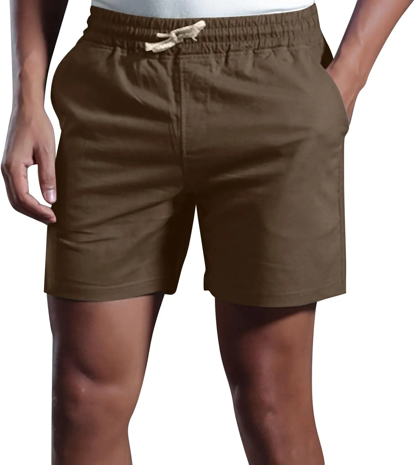 Men's Linen Shorts Slim-fit 5" Flat Front Casual Summer Stretch Shorts Golf Beach Shorts with Pockets