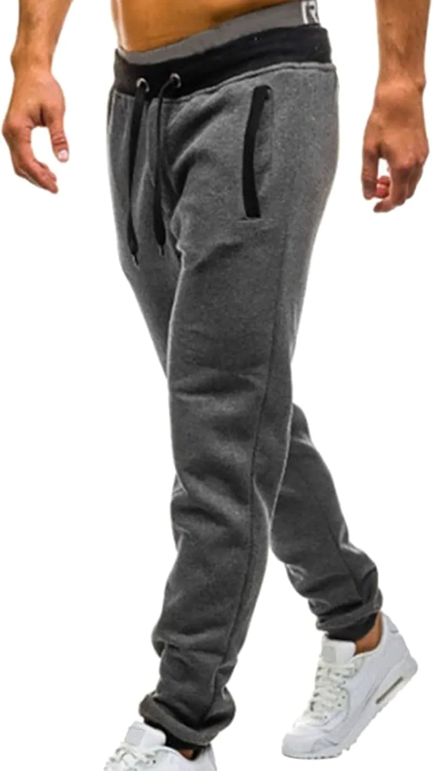 Mens Mid Waist Elastic Drawstring Solid Jogger Tapered Pants with Pockets Casual Long Pant Lightweight Soft Pajamas Trousers