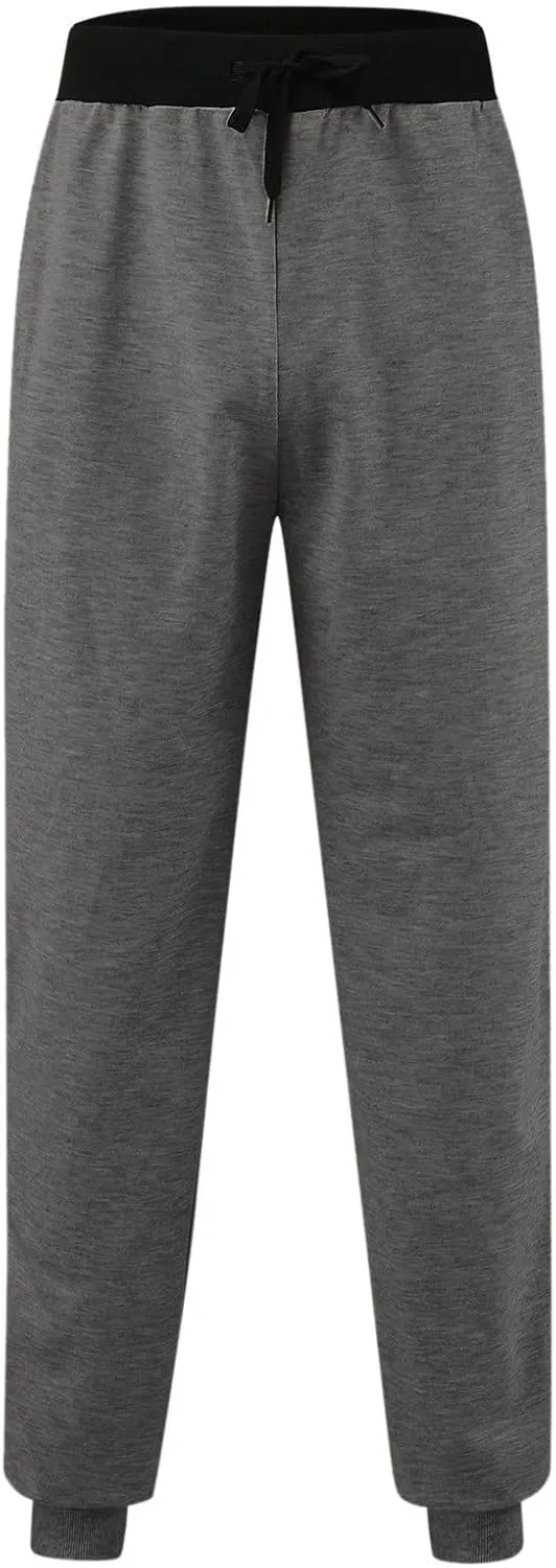 Mens Mid Waist Elastic Drawstring Solid Jogger Tapered Pants with Pockets Casual Long Pant Lightweight Soft Pajamas Trousers