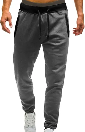 Mens Mid Waist Elastic Drawstring Solid Jogger Tapered Pants with Pockets Casual Long Pant Lightweight Soft Pajamas Trousers