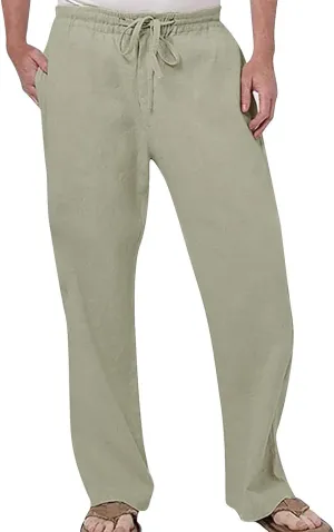 Men's Pants Relaxed Fit Mens Linen Beach Pants Summer Casual Solid Color Pants Elastic Waist Drawstring Loose Trousers with Pockets Chino Pant Skinny