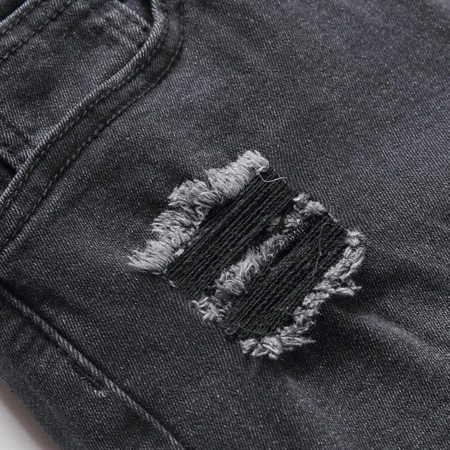 Men's Ripped Distressed Destroyed Slim Fit Straight Leg Denim Jeans Slim Biker Moto Trousers Vintage Casual Long Pants
