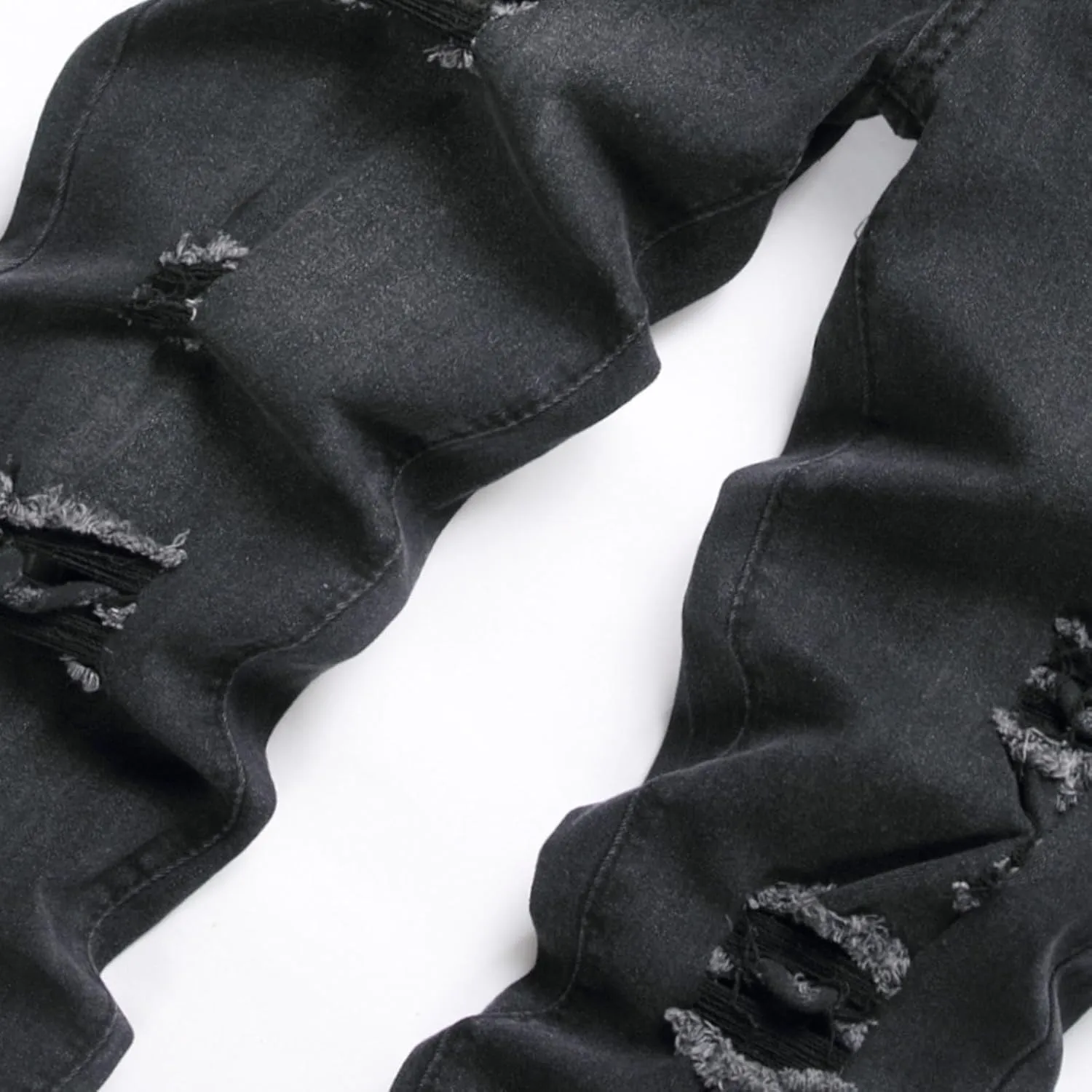 Men's Ripped Distressed Destroyed Slim Fit Straight Leg Denim Jeans Slim Biker Moto Trousers Vintage Casual Long Pants