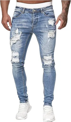 Men's Ripped Pants Distressed Destroyed Jeans Slim Fit Leg Skinny Stretch Denim Pants