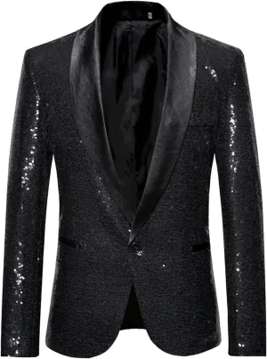 Mens Sequin Blazer Tuxedo Party Prom Wedding Tuxedo One Button Jacket Swallowtail Dinner Party Wedding Blazer Suit Jacket