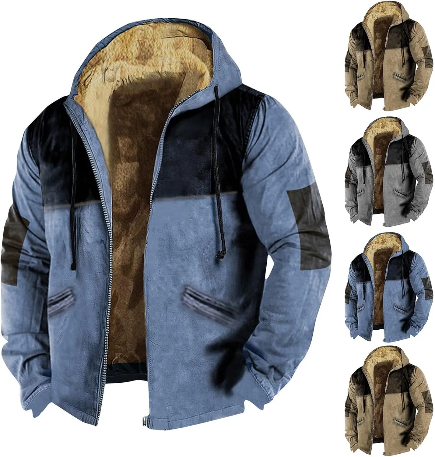 Men's Sherpa Lined Full Zip Fleece Hoodie Heavyweight Fleece Sweatshirt Thick Sherpa Lined Shirts