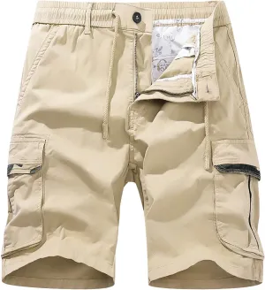 Mens Shorts 7 Inch Slim Fit Casual Twill Cargo Shorts Cotton Drawstring Classic Stretch Hiking Tactical Shorts