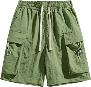 Mens Shorts Cargo Classic-Fit Slim-Fit 5" Cargo Short Summer Beach Shorts New Lightweight Elastic Waist Shorts