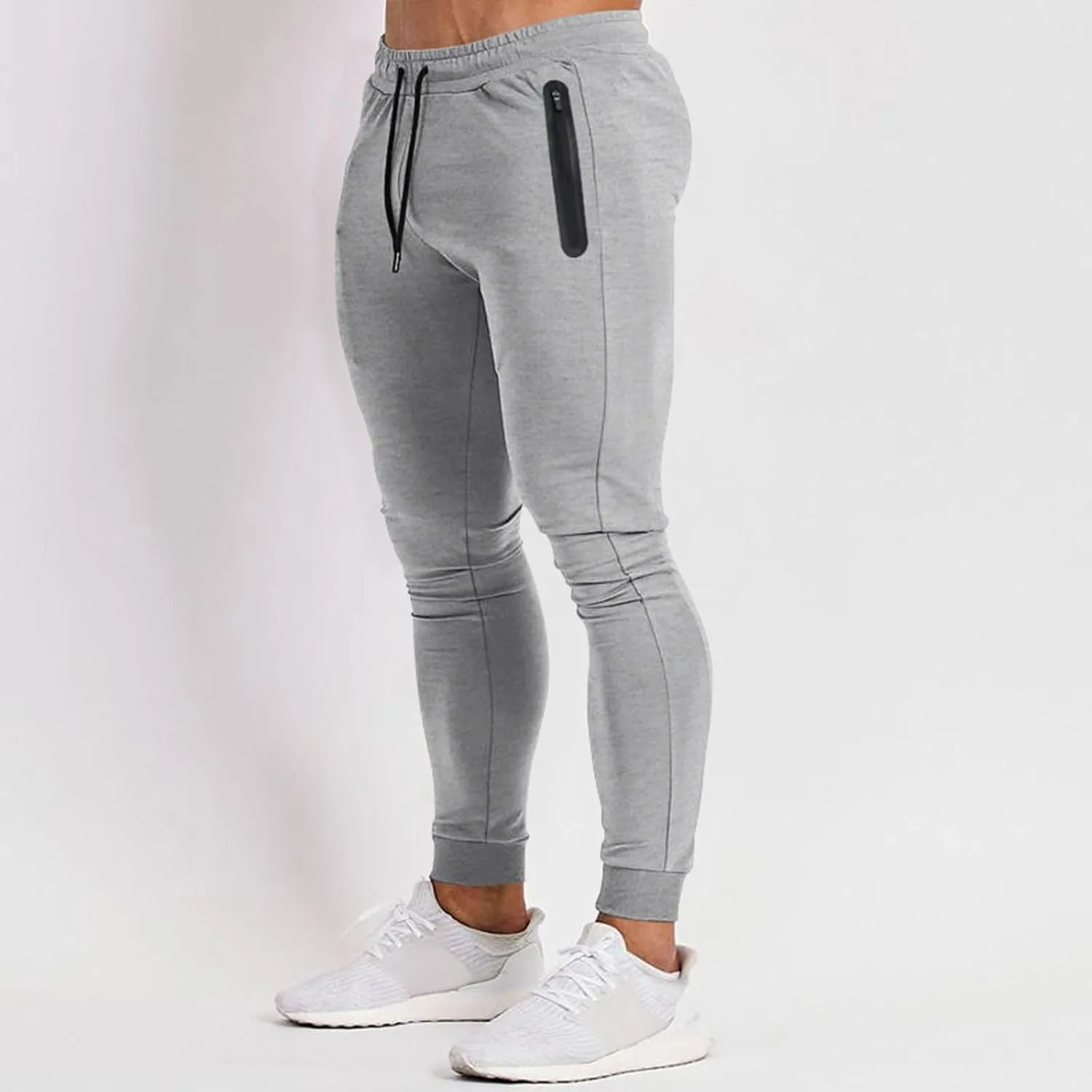 Mens Slim Fit Pants Stretch Cotton Casual Pants Classic Fit Drawstring Workout Sweatpants Elastic Waist Long Pants