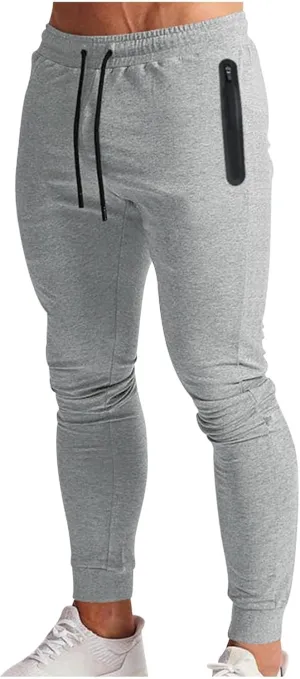 Mens Slim Fit Pants Stretch Cotton Casual Pants Classic Fit Drawstring Workout Sweatpants Elastic Waist Long Pants