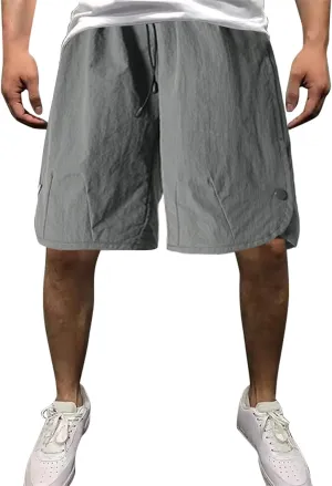 Mens Summer Training Shorts Casual Elastic Waist Drawstring Bermuda Shorts Athletic Fit Baggy Basketball Workout Shorts