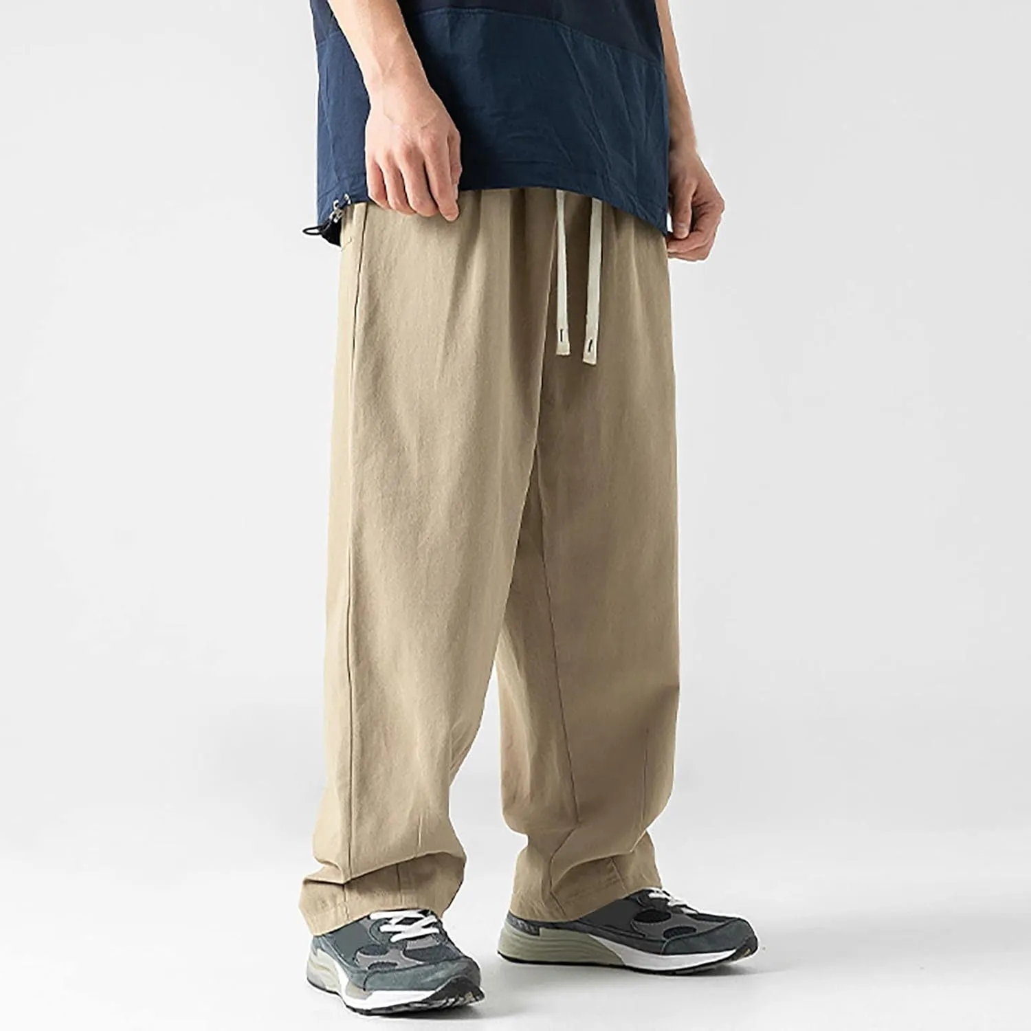 Mens Workout Cargo Sweatpants Leisure Loose Sports Running Patchwork Color Lace Up Pants Men's Flap Pocket Drawstring