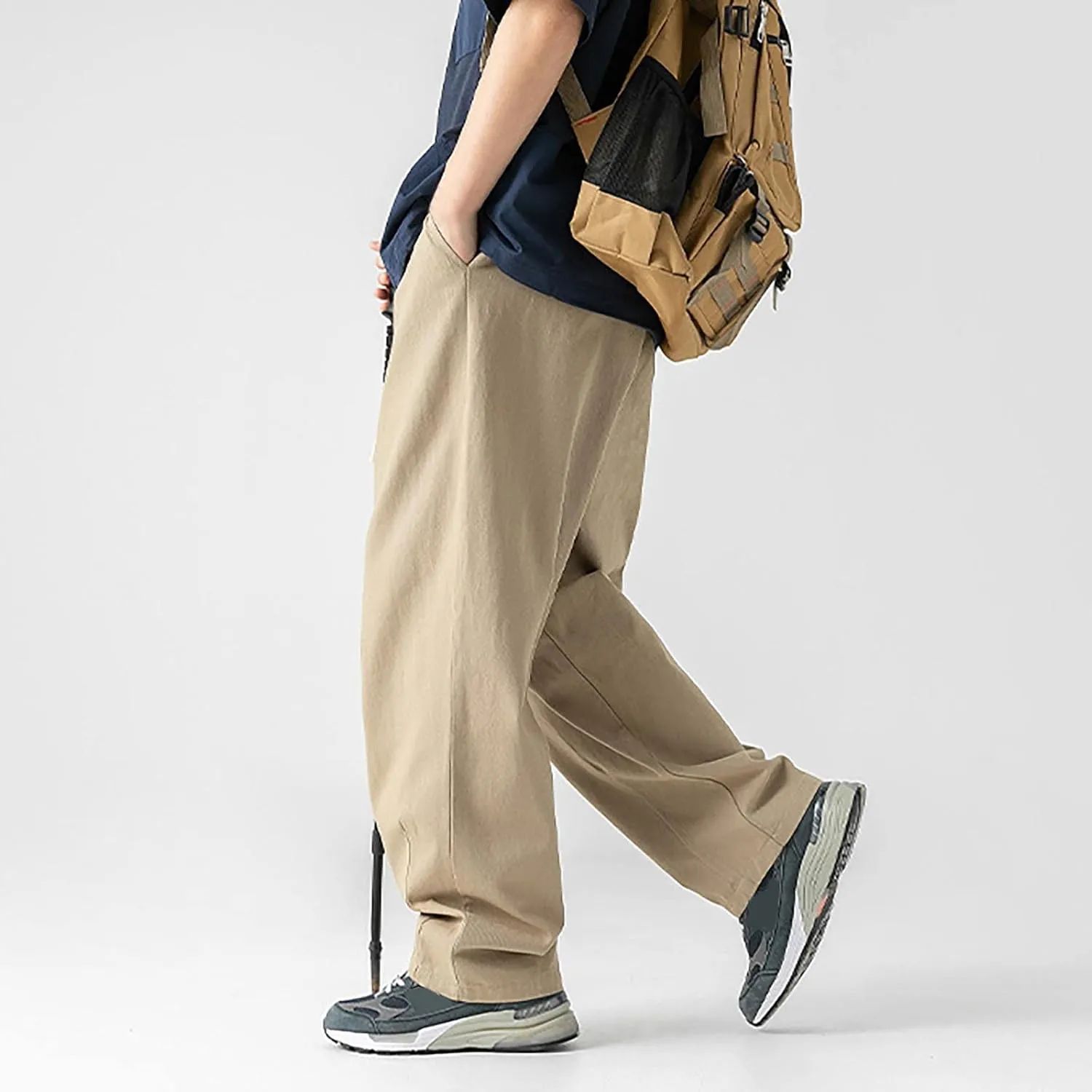 Mens Workout Cargo Sweatpants Leisure Loose Sports Running Patchwork Color Lace Up Pants Men's Flap Pocket Drawstring