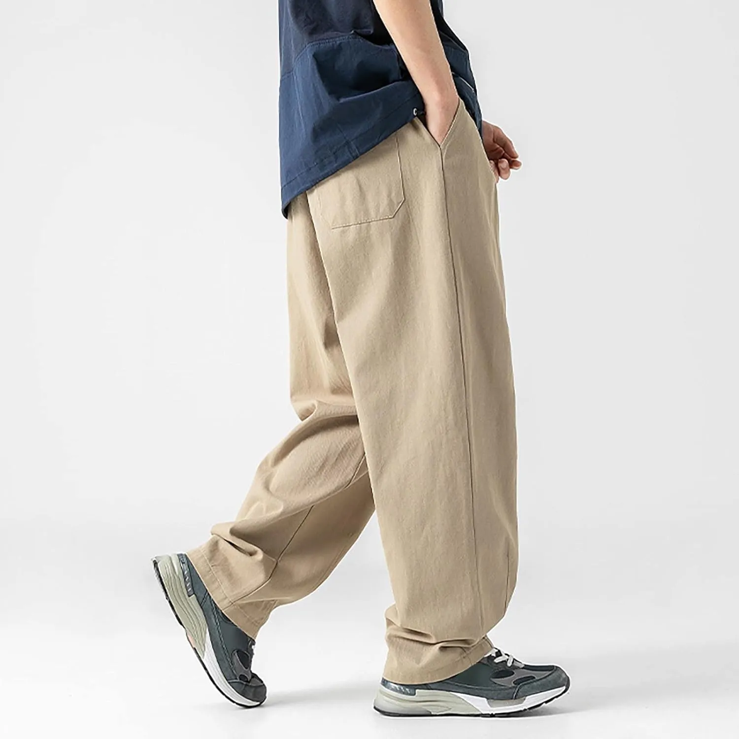 Mens Workout Cargo Sweatpants Leisure Loose Sports Running Patchwork Color Lace Up Pants Men's Flap Pocket Drawstring