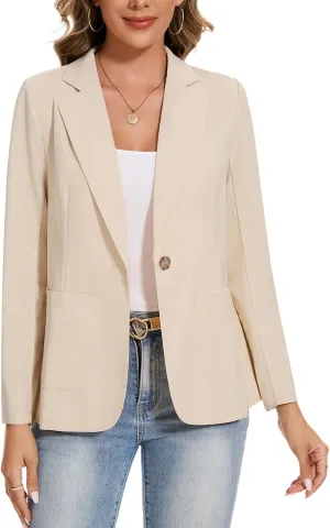 MINTLIMIT Womens Linen Cotton Blazer Casual Long Sleeve Button Front Lightweight Spring Summer Jacket Blazers with Pockets