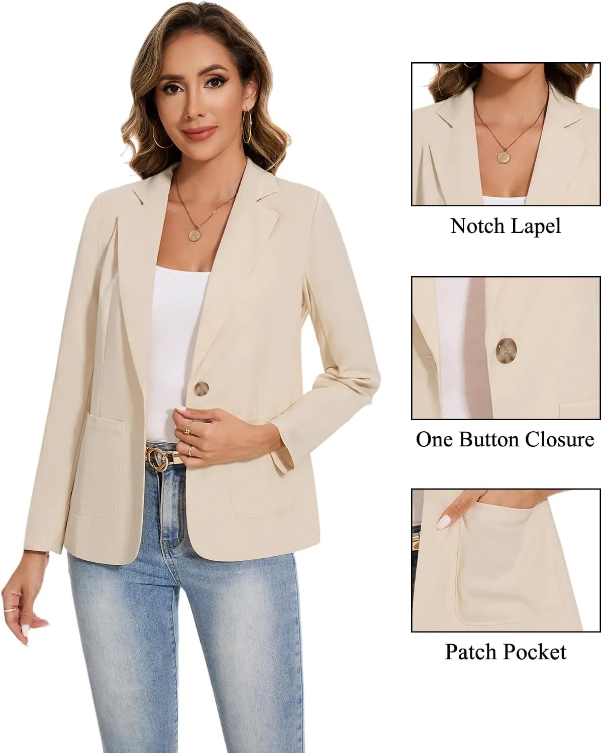 MINTLIMIT Womens Linen Cotton Blazer Casual Long Sleeve Button Front Lightweight Spring Summer Jacket Blazers with Pockets