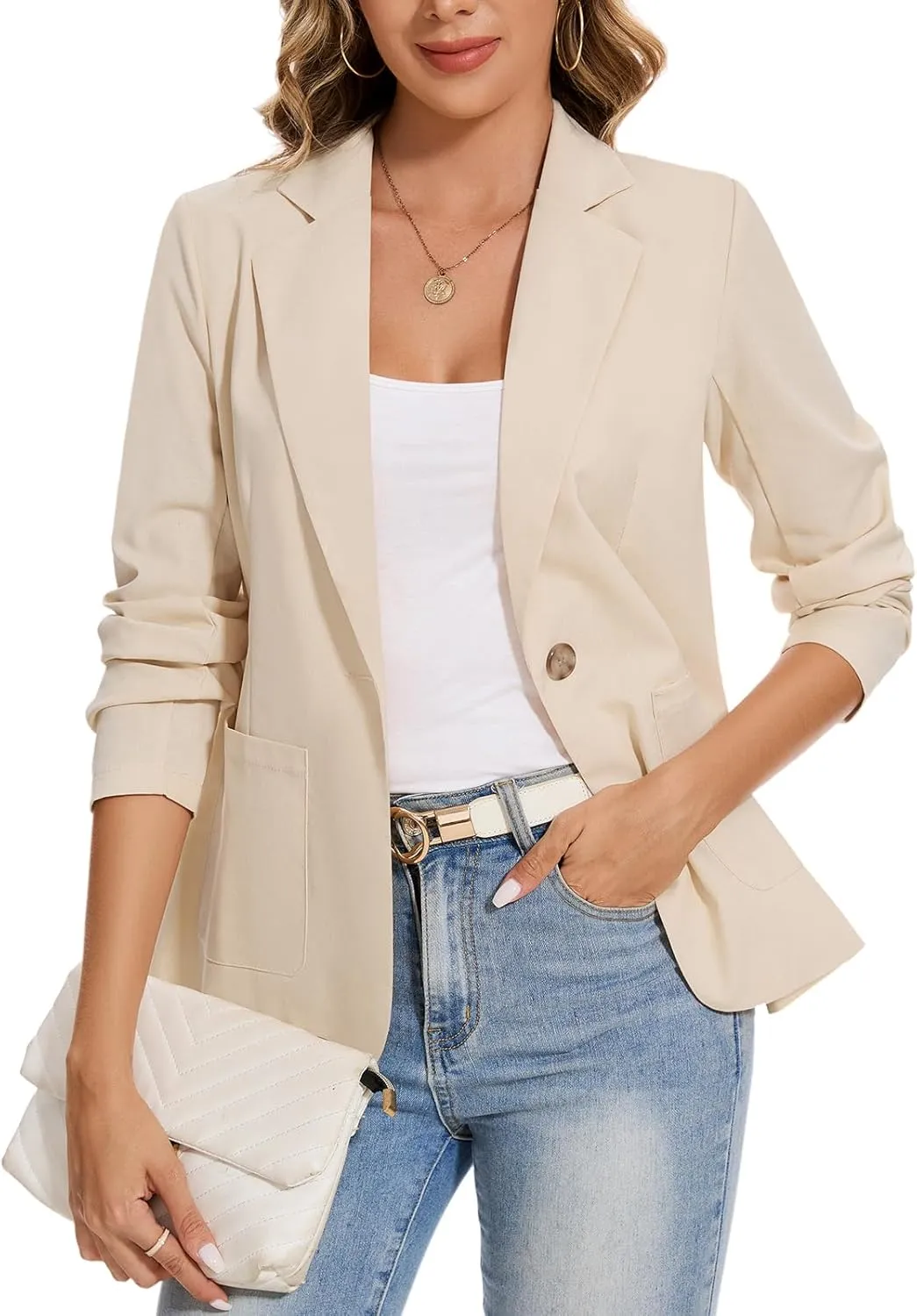 MINTLIMIT Womens Linen Cotton Blazer Casual Long Sleeve Button Front Lightweight Spring Summer Jacket Blazers with Pockets